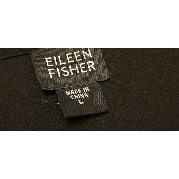 Eileen Fisher 100% Silk Black Button-Up Cardigan Blouse Long Sleeve Size Large - Picture 6 of 7